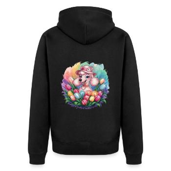 Cartoon Pudel Hund mit Orchideen - Unisex Premium Bio Zip Hoodie - Schwarz - Hinten - Nico (187cm)