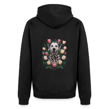 Cute Dalmatian with tulips - Unisex Premium Organic Zip Hoodie - black - Back - Nico (187cm)