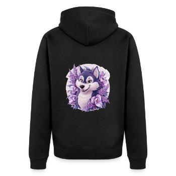 Cute cartoon husky with pretty orchids - Unisex Premium Organic Zip Hoodie - black - Back - Nico (187cm)