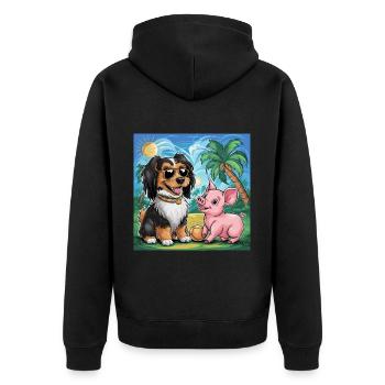Chien havanais jouant avec un cochon pour les enfants - Veste à capuche bio Premium Unisexe - noir - Dos - Nico (187cm)