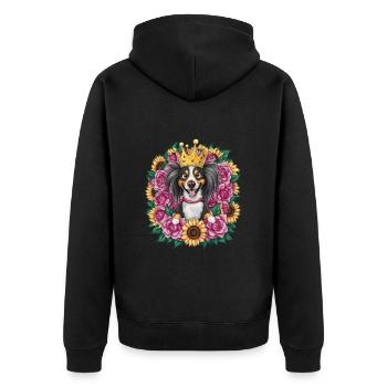 Sweet Nederlandse Kooikerhondje with crown, roses - Unisex Premium Organic Zip Hoodie - black - Back - Nico (187cm)