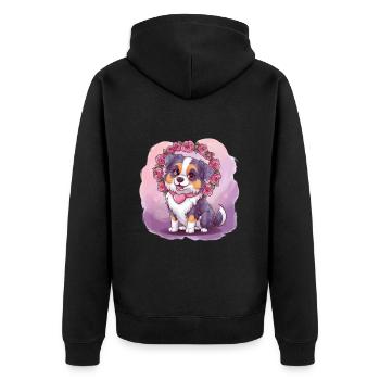 Dessin animé berger australien avec des roses - Veste à capuche bio Premium Unisexe - noir - Dos - Nico (187cm)