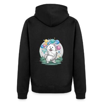 Samojede Hund mit Seifenblasen - Unisex Premium Bio Zip Hoodie - Schwarz - Hinten - Nico (187cm)
