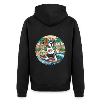 Cool beagle loves surfing - Unisex Premium Organic Zip Hoodie - black - Back - Nico (187cm)