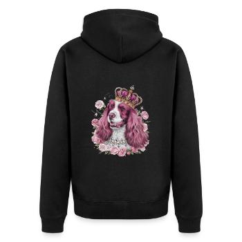 Cocker Spaniel with Crown and Roses - Unisex Premium Organic Zip Hoodie - black - Back - Nico (187cm)