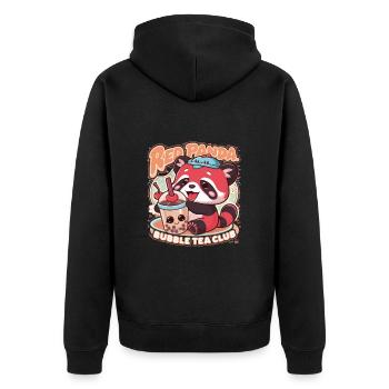 Roter Kawaii Panda mit Bubble Tea - Unisex Premium Bio Zip Hoodie - Schwarz - Hinten - Nico (187cm)