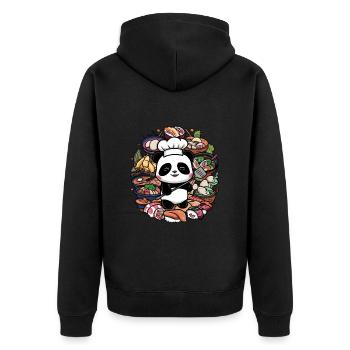 Niedlicher Panda Koch kocht ideal für Chefkoch - Unisex Premium Bio Zip Hoodie - Schwarz - Hinten - Nico (187cm)