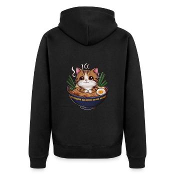 Kawaii Katze mit Ramen Schüssel - Unisex Premium Bio Zip Hoodie - Schwarz - Hinten - Nico (187cm)