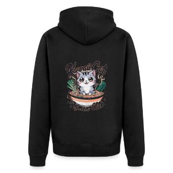 Kawaii Katze mit Ramen Schüssel - Unisex Premium Bio Zip Hoodie - Schwarz - Hinten - Nico (187cm)