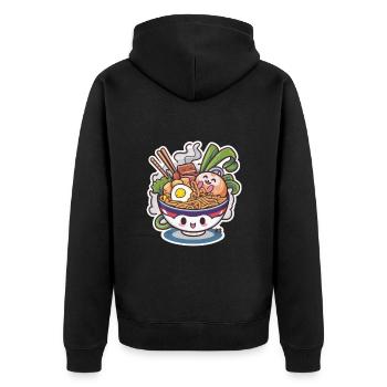 Kawaii Katze mit Ramen Schüssel - Unisex Premium Bio Zip Hoodie - Schwarz - Hinten - Nico (187cm)