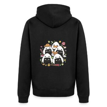 Niedliche Kawaii Onigiri Reisbällchen - Unisex Premium Bio Zip Hoodie - Schwarz - Hinten - Nico (187cm)