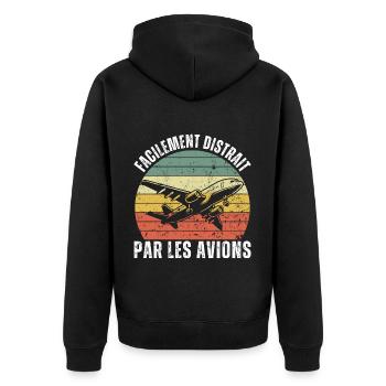 Facilement Distrait Par Les Avions Cadeau Vintage - Veste à capuche bio Premium Unisexe - noir - Dos - Nico (187cm)