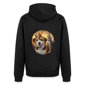 Süßer Briard Hund mit Schloss und Krone - Unisex Premium Bio Zip Hoodie - Schwarz - Hinten - Nico (187cm)