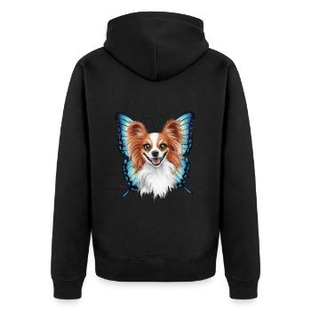 Cartoon Papillon Hund mit Schmetterlingsflügeln - Unisex Premium Bio Zip Hoodie - Schwarz - Hinten - Nico (187cm)