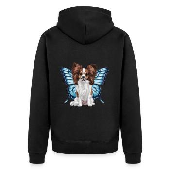Cartoon Papillon Hund mit Schmetterlingsflügeln - Unisex Premium Bio Zip Hoodie - Schwarz - Hinten - Nico (187cm)