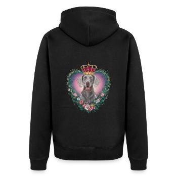 Hübscher Weimaraner Hund mit Krone und Blümchen - Unisex Premium Bio Zip Hoodie - Schwarz - Hinten - Nico (187cm)