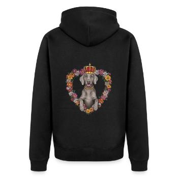 Hübscher Weimaraner Hund mit Krone und Blümchen - Unisex Premium Bio Zip Hoodie - Schwarz - Hinten - Nico (187cm)