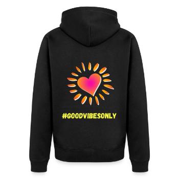 Good Vibe Only Shirt – Pure positivité ! - Veste à capuche bio Premium Unisexe - noir - Dos - Nico (187cm)