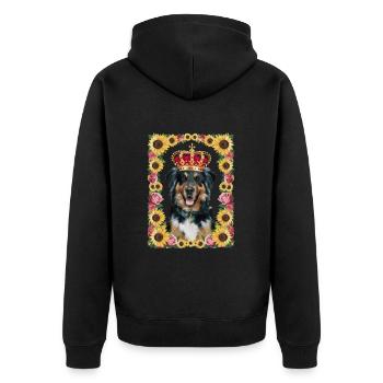 Cartoon Münsterland dog with crown, roses - Unisex Premium Organic Zip Hoodie - black - Back - Nico (187cm)