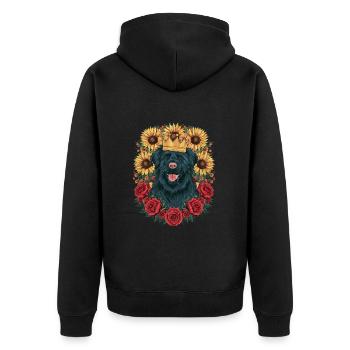 Cartoon Münsterland dog with crown, roses - Unisex Premium Organic Zip Hoodie - black - Back - Nico (187cm)