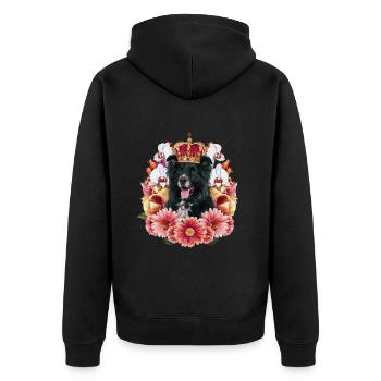 Münsterland Dog with Crown, Orchids - Unisex Premium Organic Zip Hoodie - black - Back - Nico (187cm)