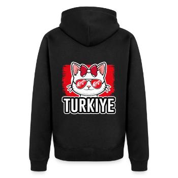 Türkei Katze Fußball Katzenliebhaber - Unisex Premium Bio Zip Hoodie - Schwarz - Hinten - Nico (187cm)