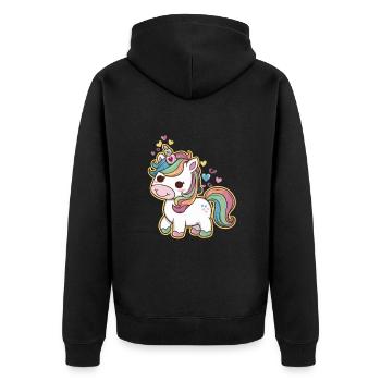 Licorne Kawaii mignonne avec des cœurs - Veste à capuche bio Premium Unisexe - noir - Dos - Nico (187cm)