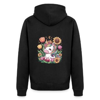 Kawaii unicorn with crown, tulips and sunflowers - Unisex Premium Organic Zip Hoodie - black - Back - Nico (187cm)