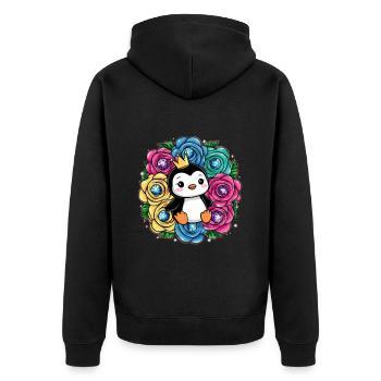 Dessin animé Kawaii Pingouin avec Couronne - Veste à capuche bio Premium Unisexe - noir - Dos - Nico (187cm)