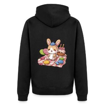 Dessin animé lapin kawaii avec des biscuits et un gâteau - Veste à capuche bio Premium Unisexe - noir - Dos - Nico (187cm)
