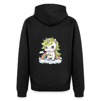 Niedliches Einhorn mit Regenbogen im Kawaii Look - Unisex Premium Bio Zip Hoodie - Schwarz - Hinten - Nico (187cm)