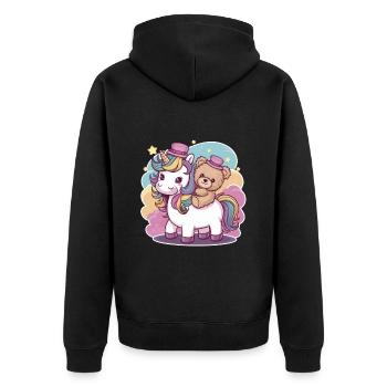 Kawaii Einhorn mit süßen Teddybär - Unisex Premium Bio Zip Hoodie - Schwarz - Hinten - Nico (187cm)