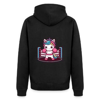 Boxer Einhorn mit Boxhandschuhen liebt Boxen - Unisex Premium Bio Zip Hoodie - Schwarz - Hinten - Nico (187cm)