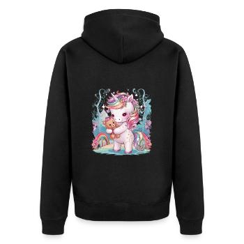 Kawaii Einhorn mit süßen Teddybär - Unisex Premium Bio Zip Hoodie - Schwarz - Hinten - Nico (187cm)