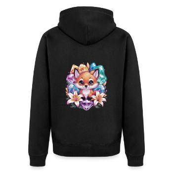 Cartoon Kawaii Fuchs mit farbenfrohen Blumen - Unisex Premium Bio Zip Hoodie - Schwarz - Hinten - Nico (187cm)