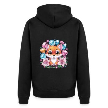 Cartoon Kawaii Fuchs mit farbenfrohen Blumen - Unisex Premium Bio Zip Hoodie - Schwarz - Hinten - Nico (187cm)