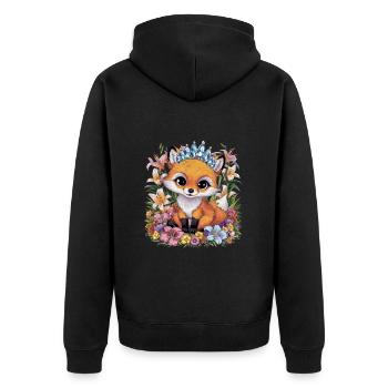 Cartoon Kawaii Fuchs mit farbenfrohen Blumen - Unisex Premium Bio Zip Hoodie - Schwarz - Hinten - Nico (187cm)