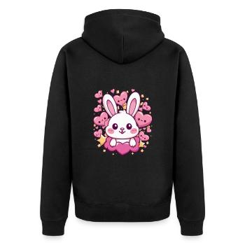 Süßer Kawaii Hase mit Herzen und Sternen - Unisex Premium Bio Zip Hoodie - Schwarz - Hinten - Nico (187cm)