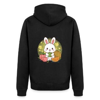 Kawaii Hase mit Pfirsichen und Melonen - Unisex Premium Bio Zip Hoodie - Schwarz - Hinten - Nico (187cm)