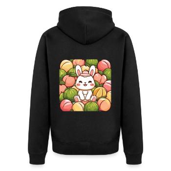 Kawaii Hase mit Pfirsichen und Melonen - Unisex Premium Bio Zip Hoodie - Schwarz - Hinten - Nico (187cm)