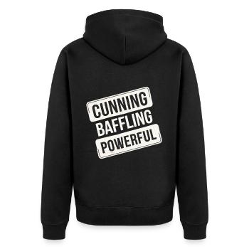 Cunning Baffling Powerful 12 - Unisex Premium Bio Zip Hoodie - Schwarz - Hinten - Nico (187cm)