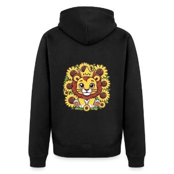 Dessin animé Kawaii lion avec couronne et tournesols - Veste à capuche bio Premium Unisexe - noir - Dos - Nico (187cm)
