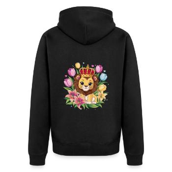 Lion kawaii avec couronne, tulipes et lys - Veste à capuche bio Premium Unisexe - noir - Dos - Nico (187cm)