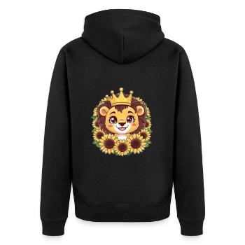 Dessin animé Kawaii lion avec couronne et tournesols - Veste à capuche bio Premium Unisexe - noir - Dos - Nico (187cm)