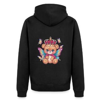 Ours en peluche kawaii avec couronne et papillons - Veste à capuche bio Premium Unisexe - noir - Dos - Nico (187cm)
