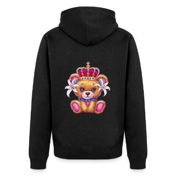 Kawaii Teddybär mit Krone und Lillien - Unisex Premium Bio Zip Hoodie - Schwarz - Hinten - Nico (187cm)