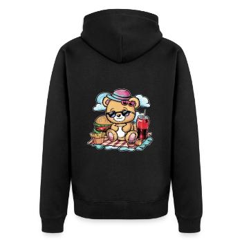 Niedlicher Cartoon Teddybär mit Fast Food - Unisex Premium Bio Zip Hoodie - Schwarz - Hinten - Nico (187cm)