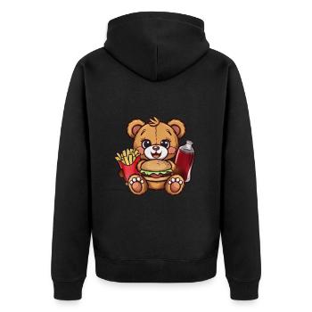Niedlicher Cartoon Teddybär mit Fast Food - Unisex Premium Bio Zip Hoodie - Schwarz - Hinten - Nico (187cm)