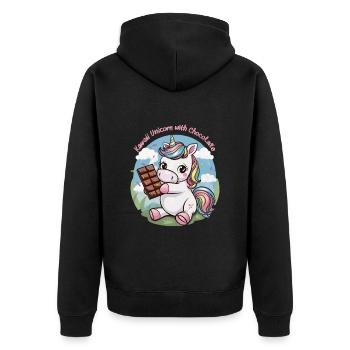 Süßes Kawaii Einhorn mit Schokolade - Unisex Premium Bio Zip Hoodie - Schwarz - Hinten - Nico (187cm)