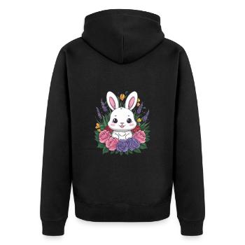 Mignon lapin kawaii avec des roses et de la lavande - Veste à capuche bio Premium Unisexe - noir - Dos - Nico (187cm)